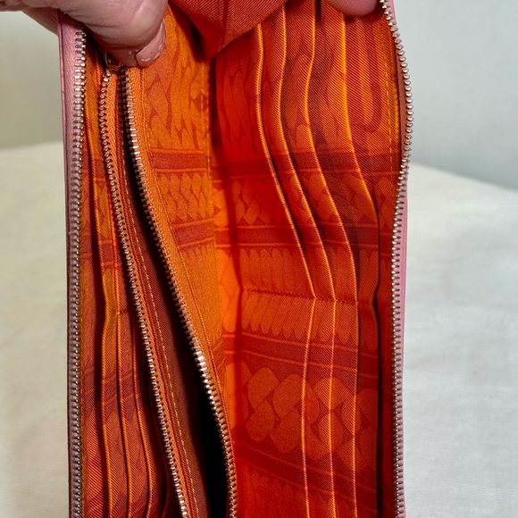 HERMES ‎ Zip Around Long Wallet Epsom pink with orange interior EUC - Picture 8 of 14